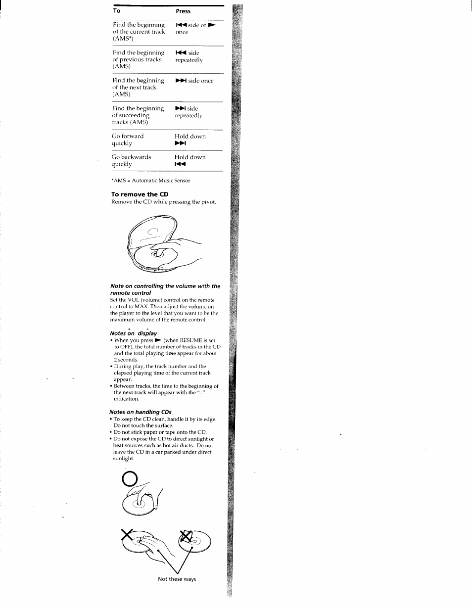 To remove the cd | Sony D-E905 User Manual | Page 5 / 19