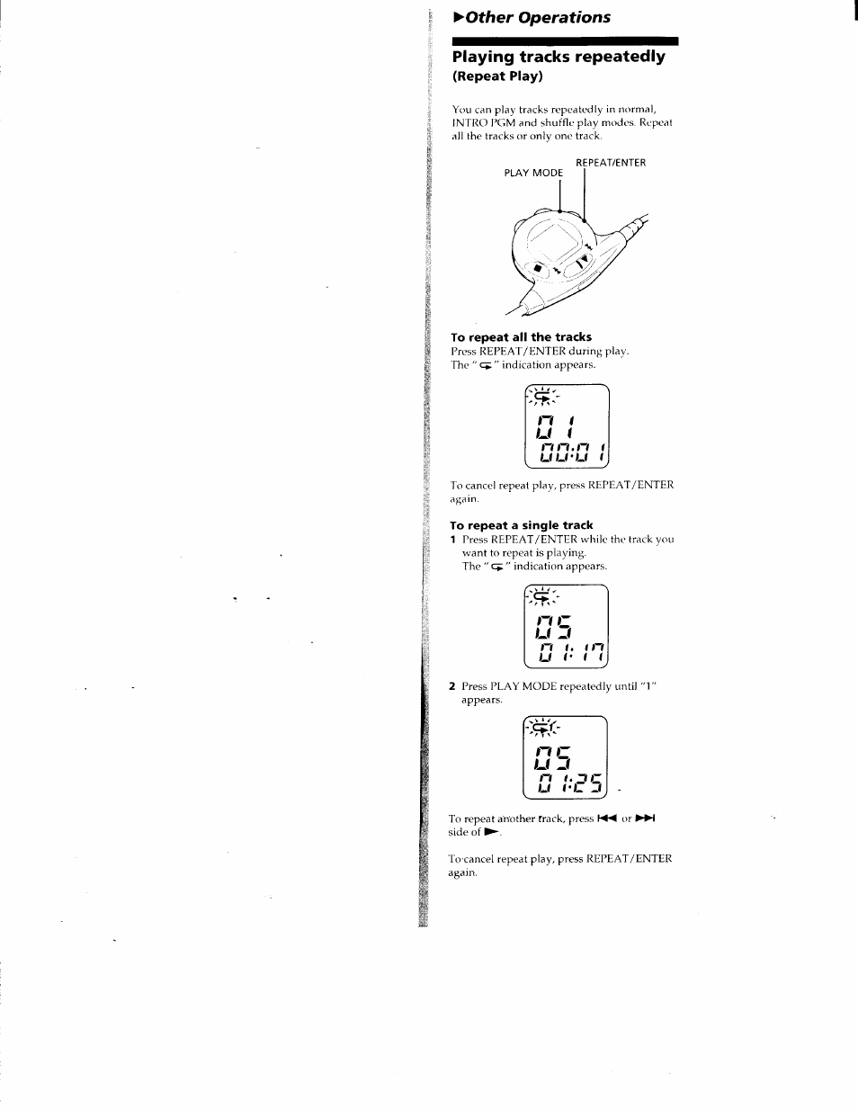Repeat play), To repeat all the tracks, To repeat a single track | Other operations playing tracks repeatedly | Sony D-E905 User Manual | Page 6 / 19