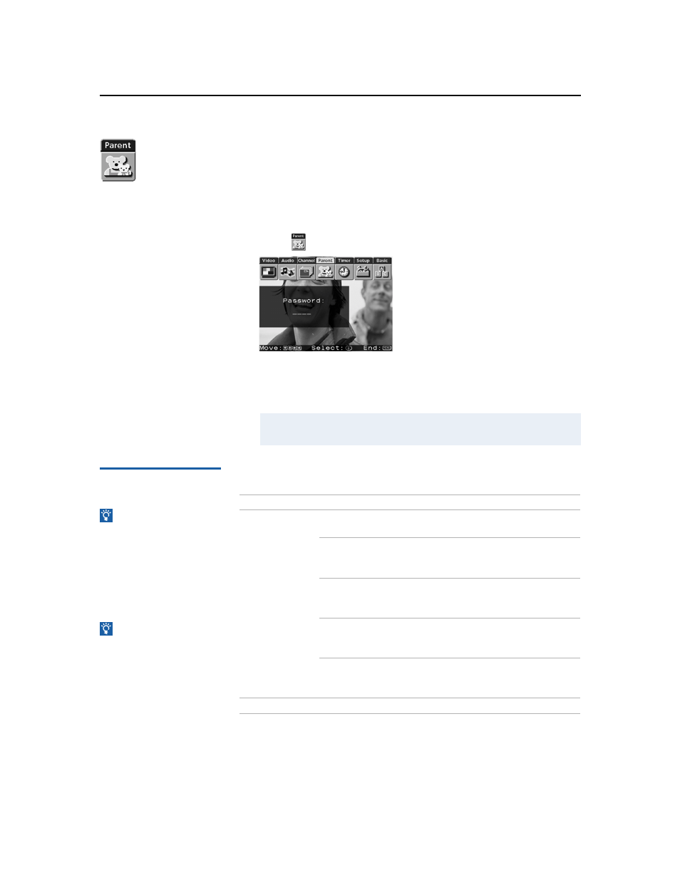 Using the parent menu, 30 using the parent menu | Sony wega KV-36FS16 User Manual | Page 36 / 60