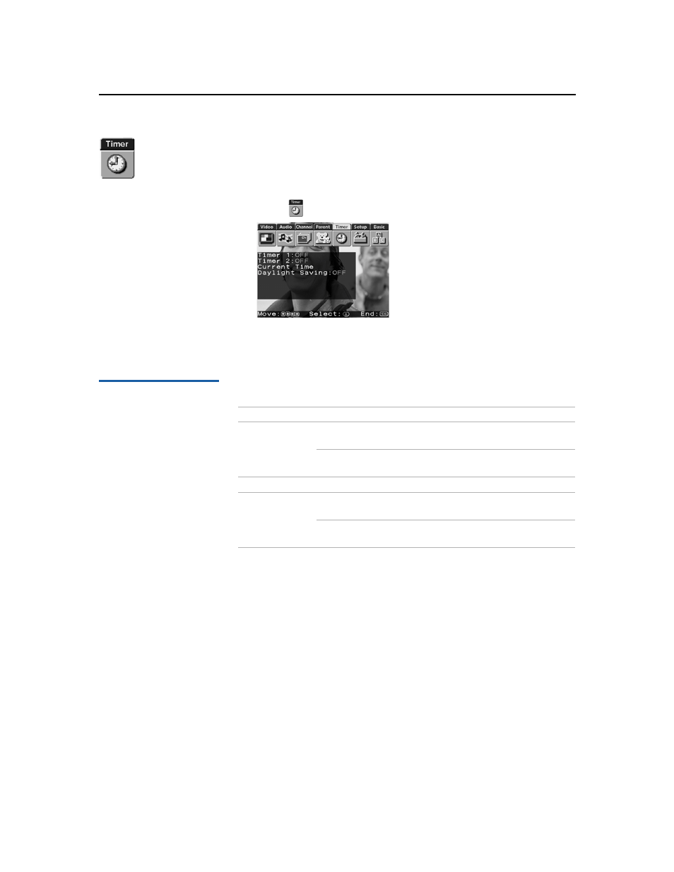 Using the timer menu, Selecting timer options, 33 using the timer menu | Sony wega KV-36FS16 User Manual | Page 39 / 60