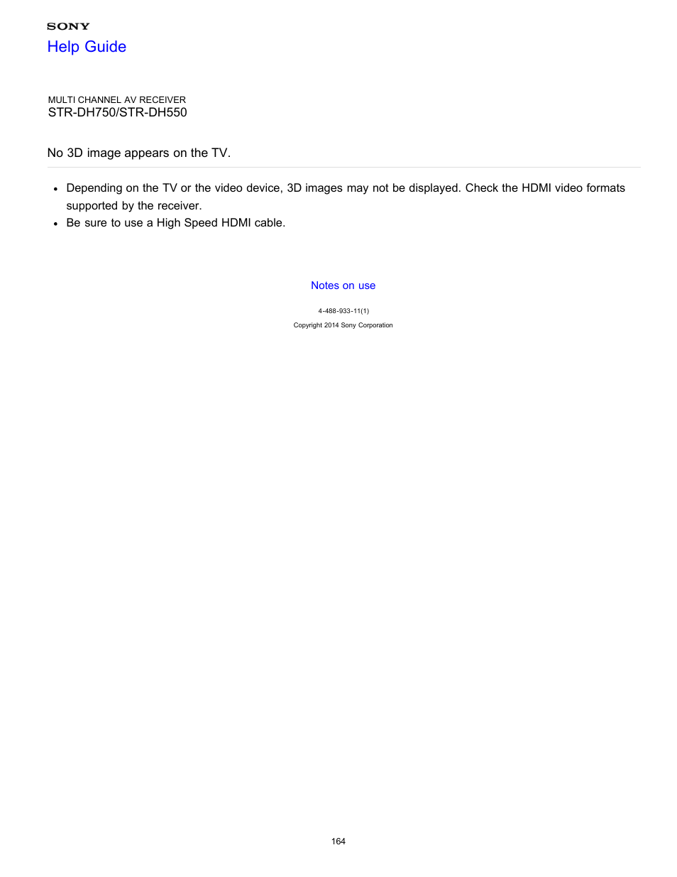 No 3d image appears on the tv, Help guide | Sony STR-DH750 User Manual | Page 171 / 246