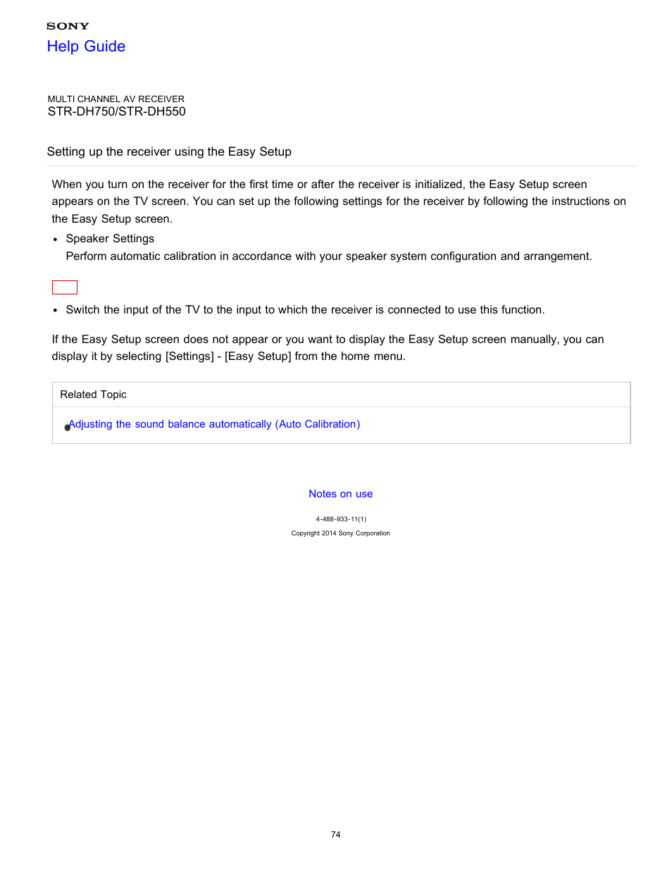 Setting up the receiver using the easy setup, Help guide | Sony STR-DH750 User Manual | Page 81 / 246