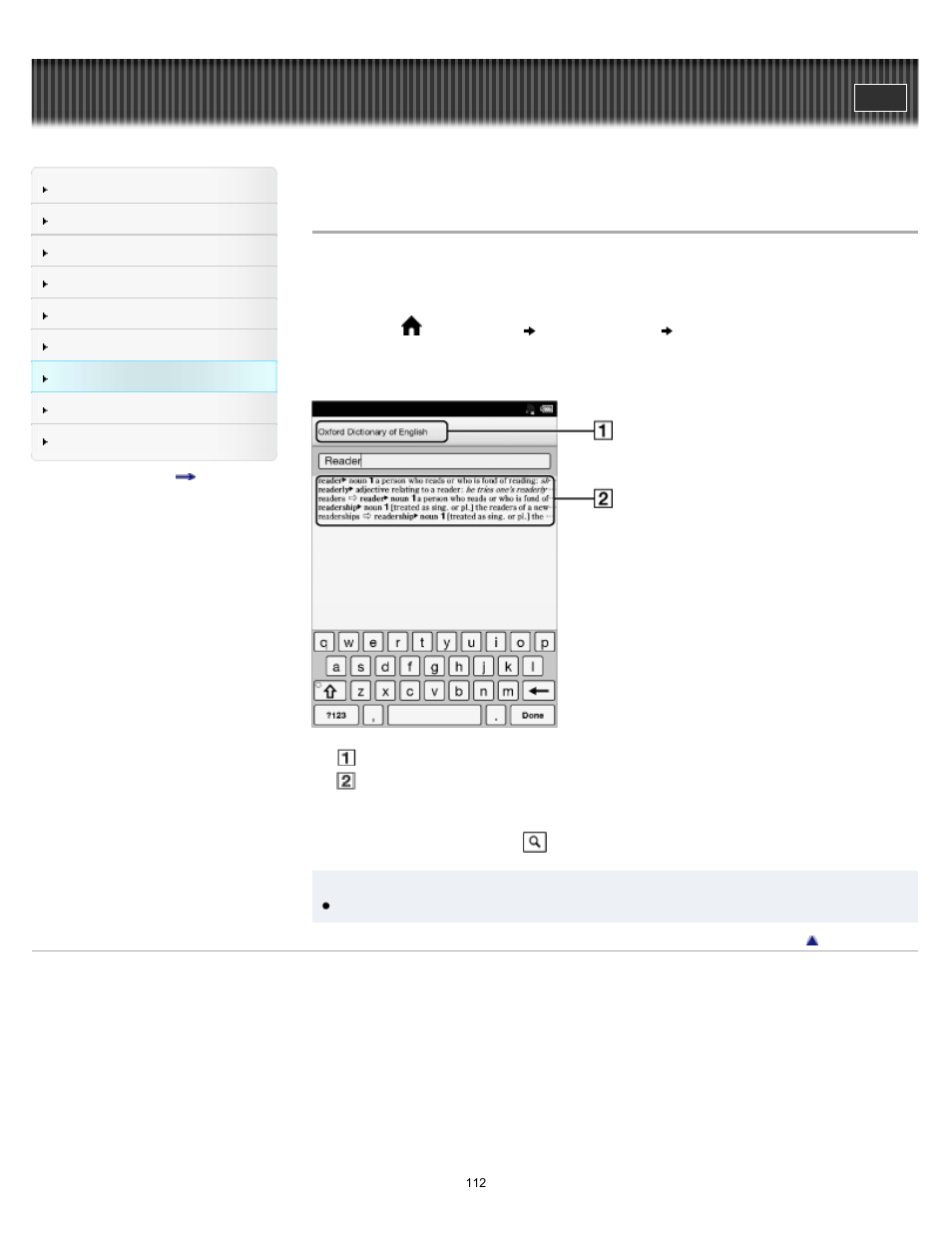 Using the dictionary, Details | Sony PRS-T2BC User Manual | Page 112 / 175