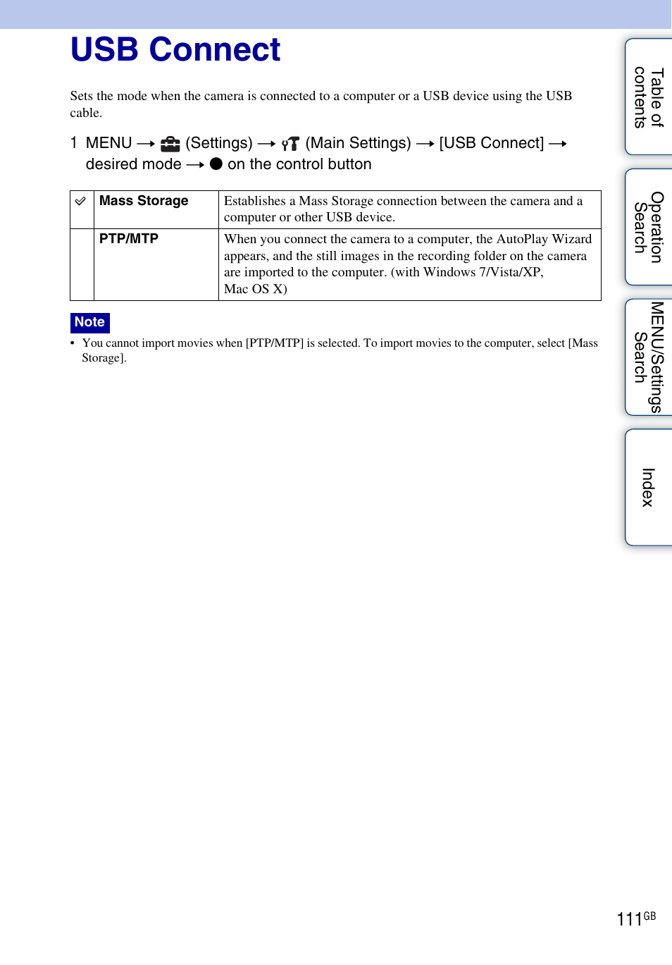 Usb connect | Sony DSC-WX5 User Manual | Page 111 / 171
