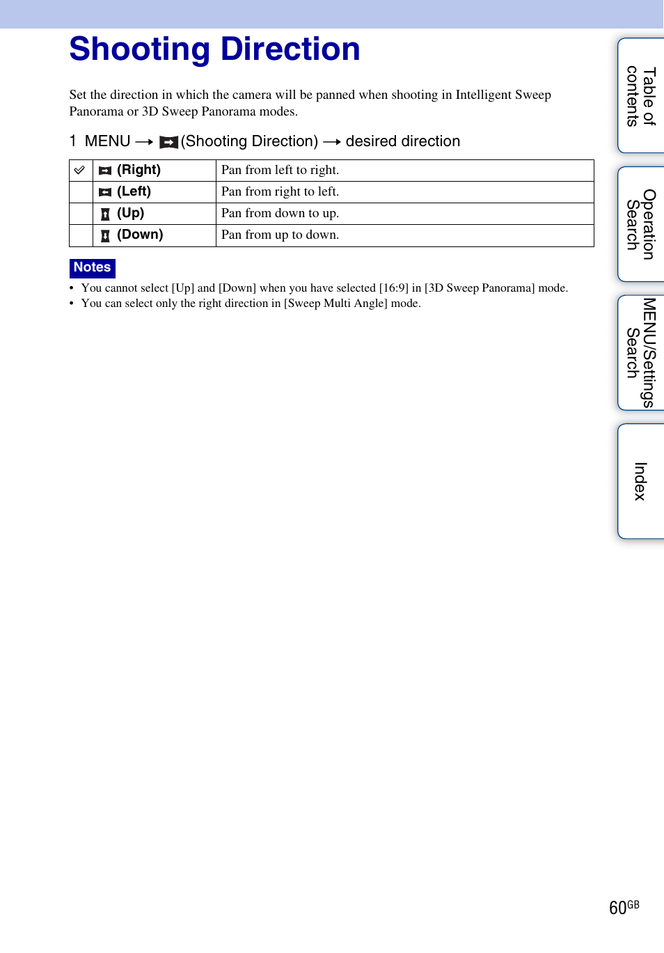 Shooting direction | Sony DSC-WX5 User Manual | Page 60 / 171