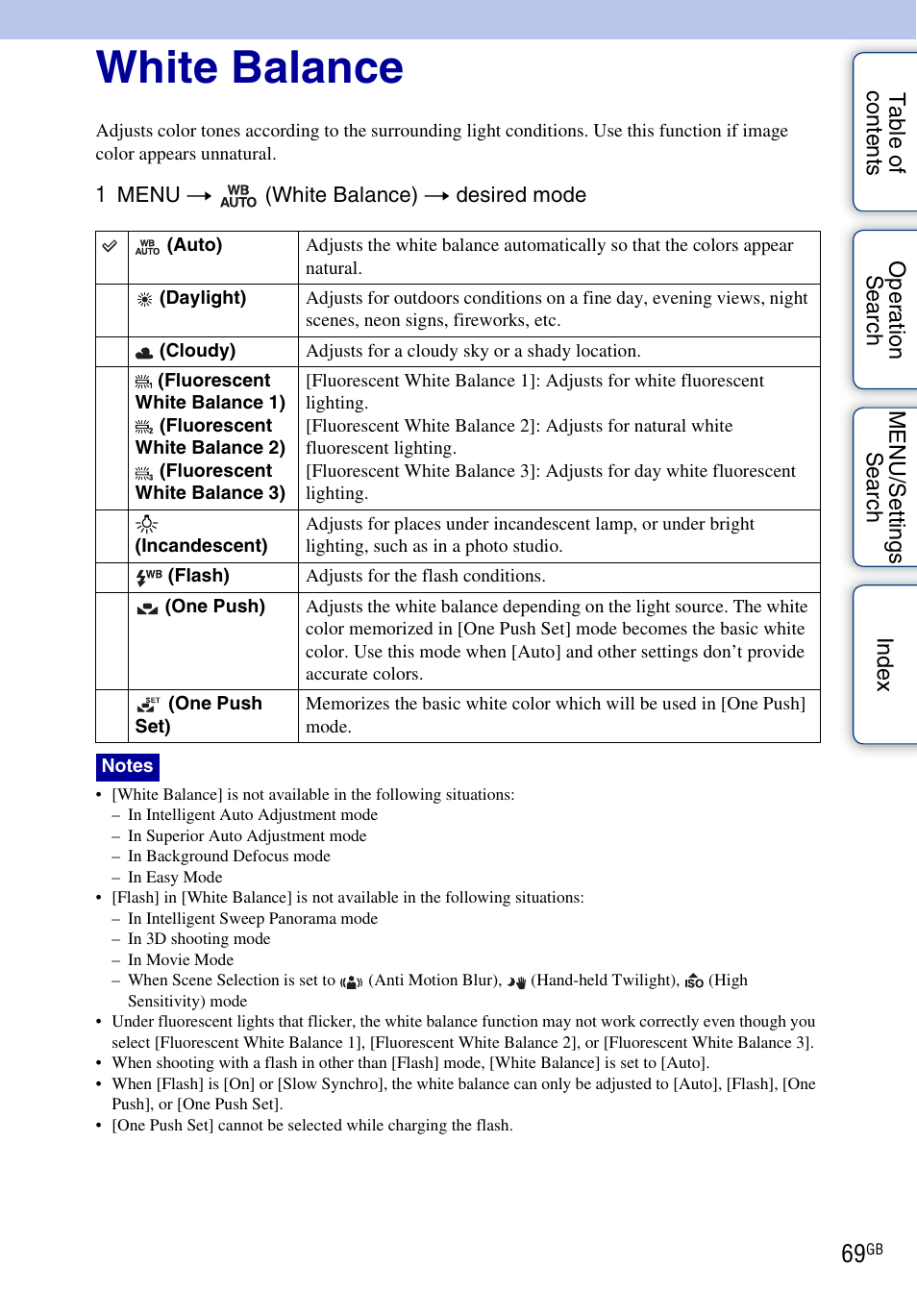 White balance | Sony DSC-WX5 User Manual | Page 69 / 171