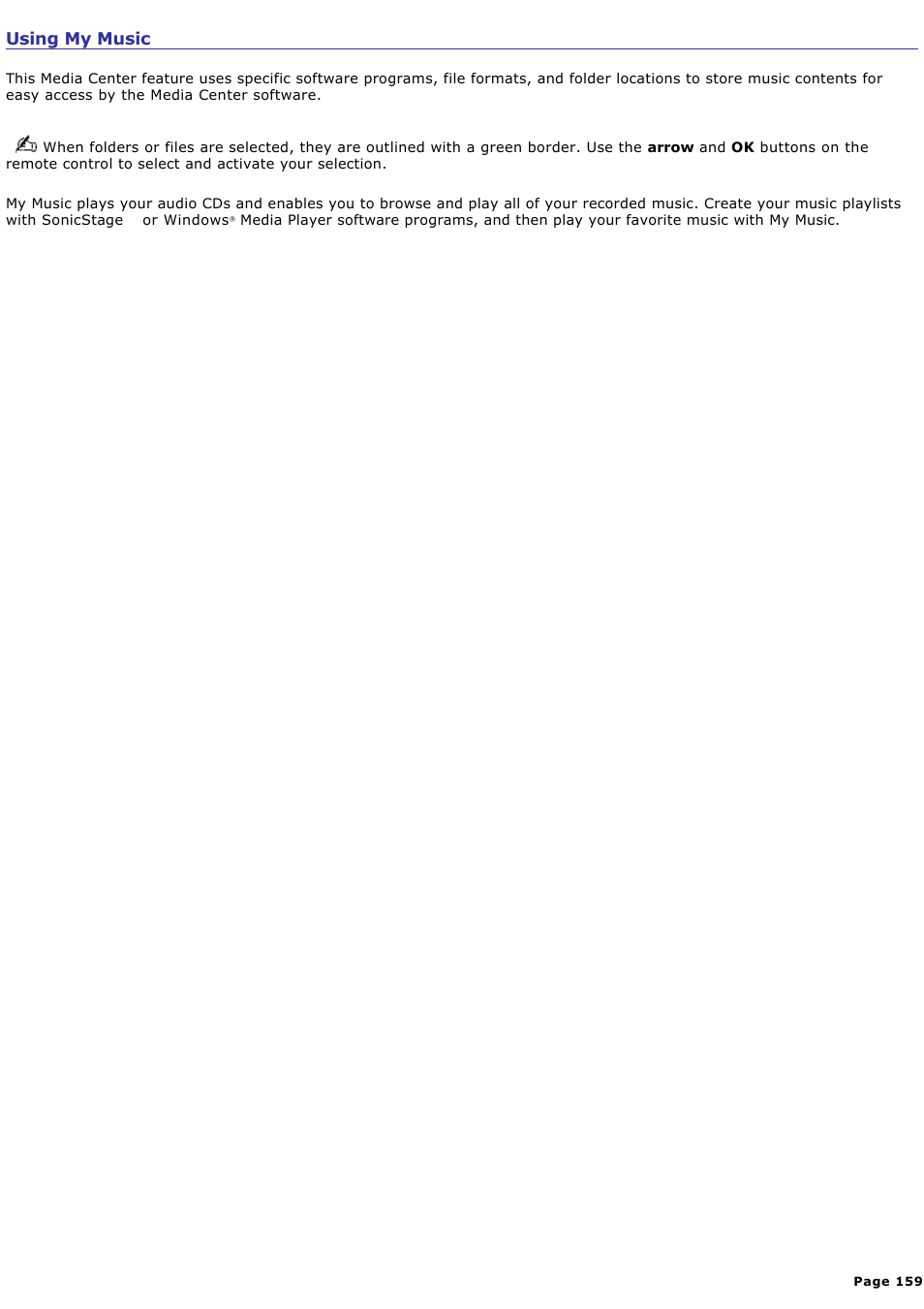 Using my music | Sony VGC-RA940G User Manual | Page 159 / 271