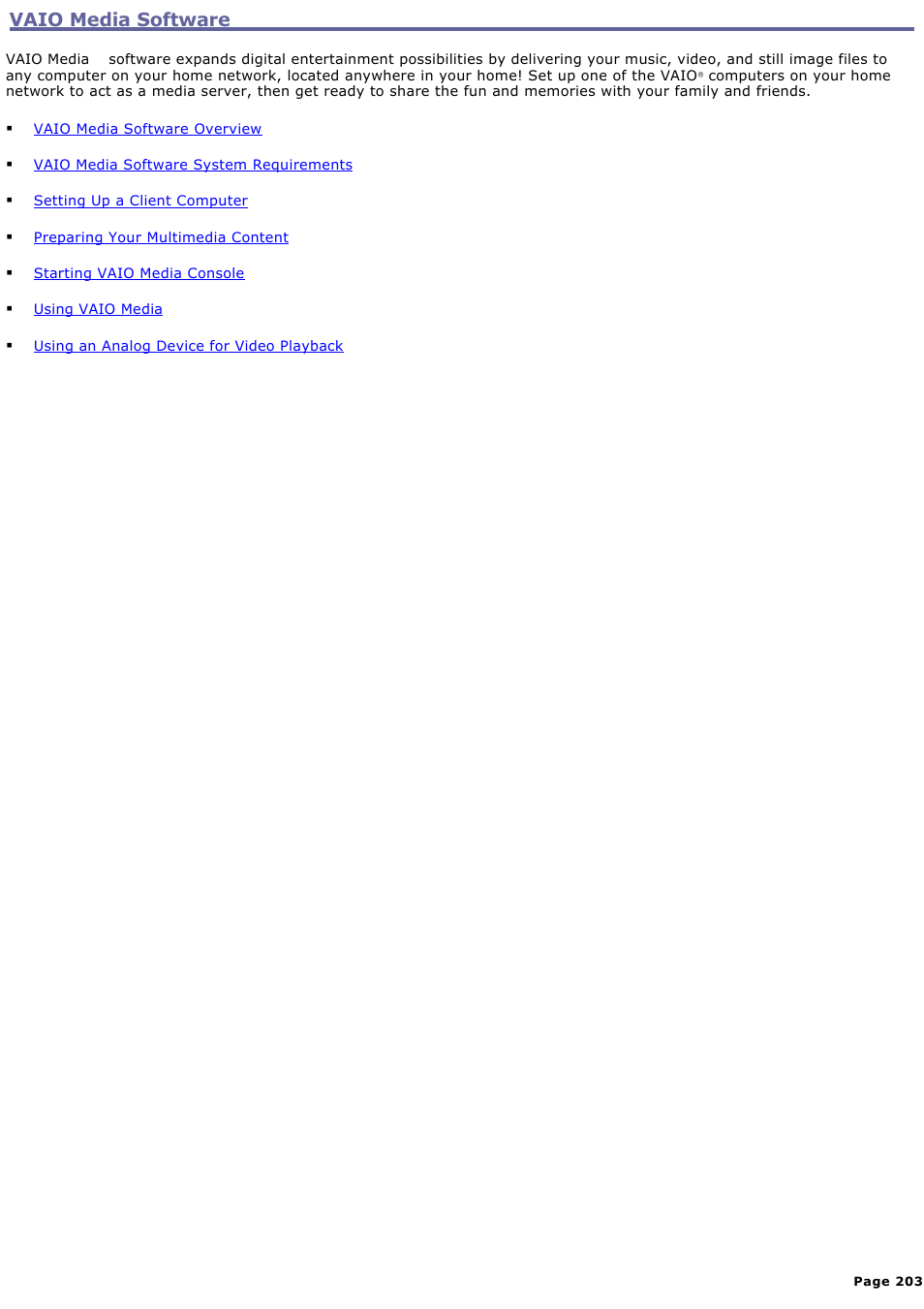 Vaio media software | Sony VGC-RA940G User Manual | Page 203 / 271