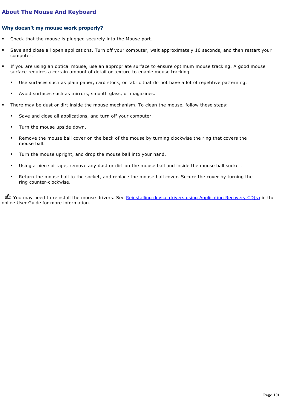 Why doesn't my mouse work properly | Sony PCV-RX861 User Manual | Page 101 / 119
