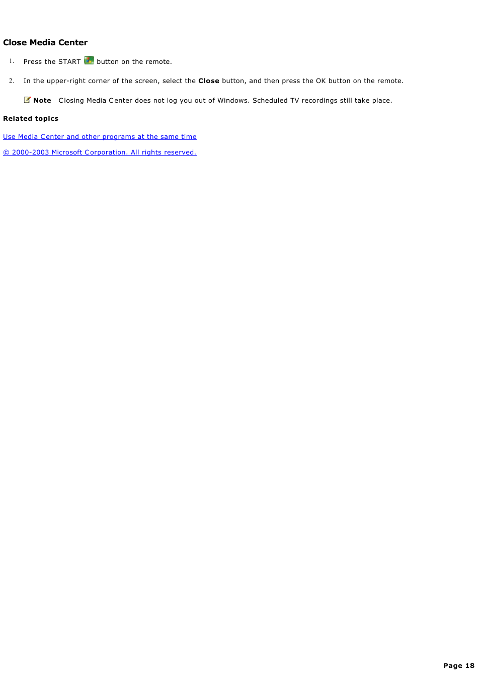Close media center, C lose media c enter | Sony PCV-RZ49G User Manual | Page 18 / 459