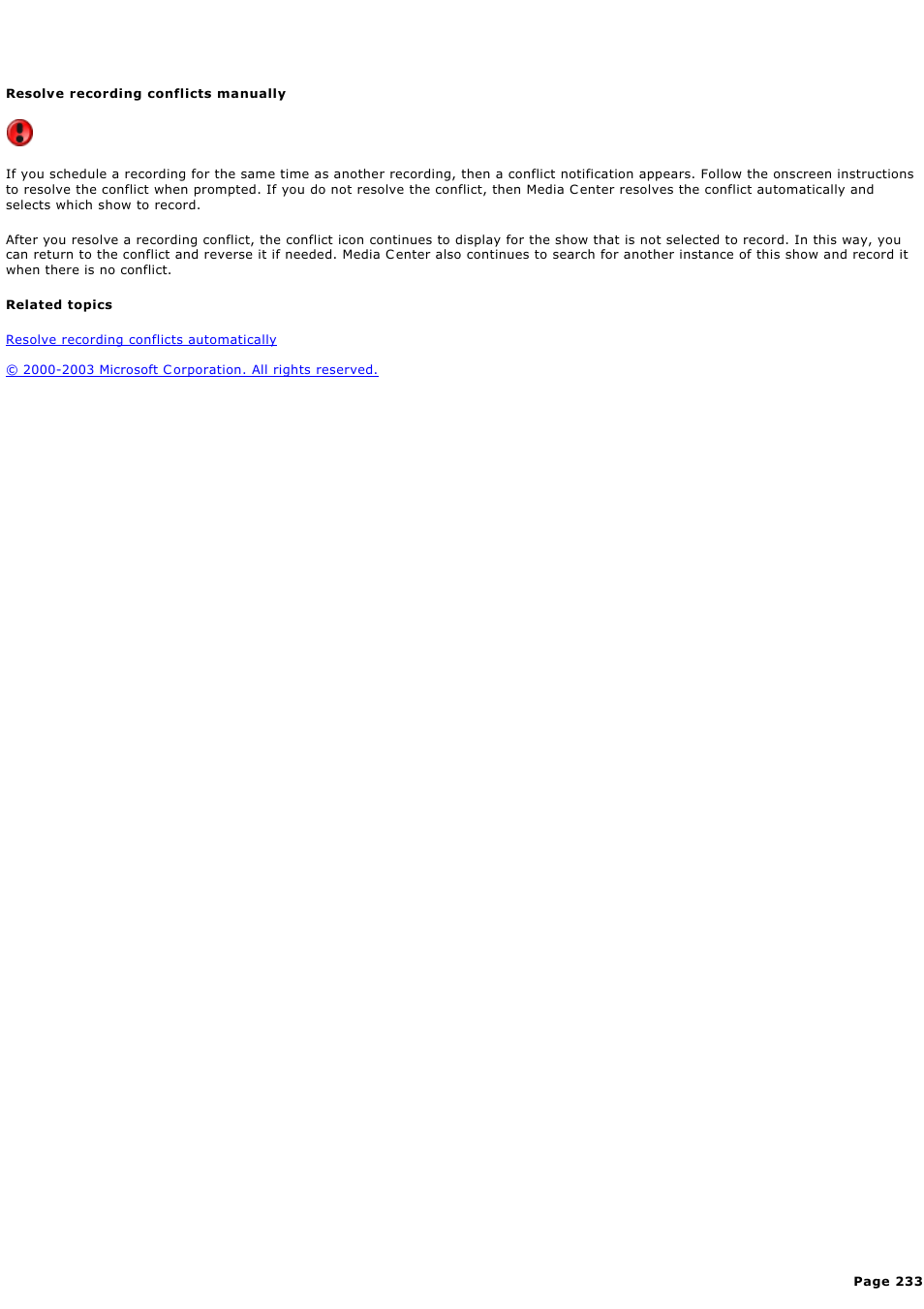 Resolve recording conflicts manually | Sony PCV-RZ49G User Manual | Page 233 / 459