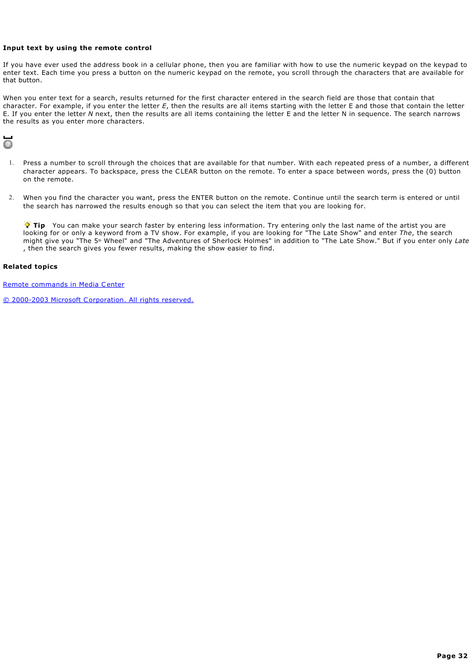Input text by using the remote control | Sony PCV-RZ49G User Manual | Page 32 / 459