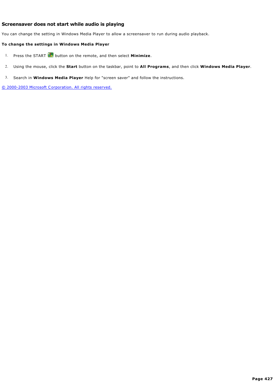 Screensaver does not start while audio is playing | Sony PCV-RZ49G User Manual | Page 427 / 459