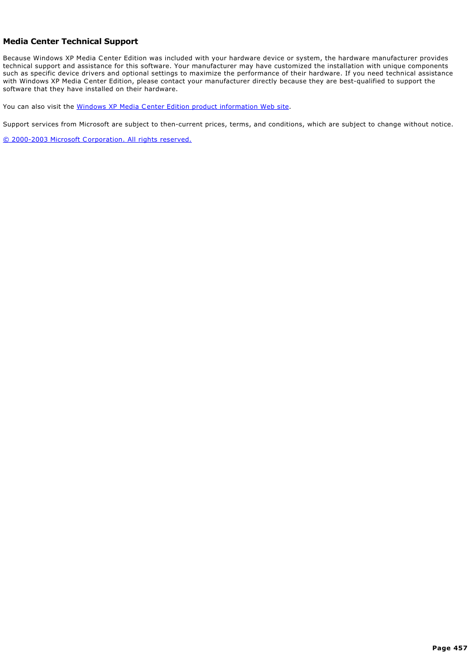 Media center technical support | Sony PCV-RZ49G User Manual | Page 457 / 459