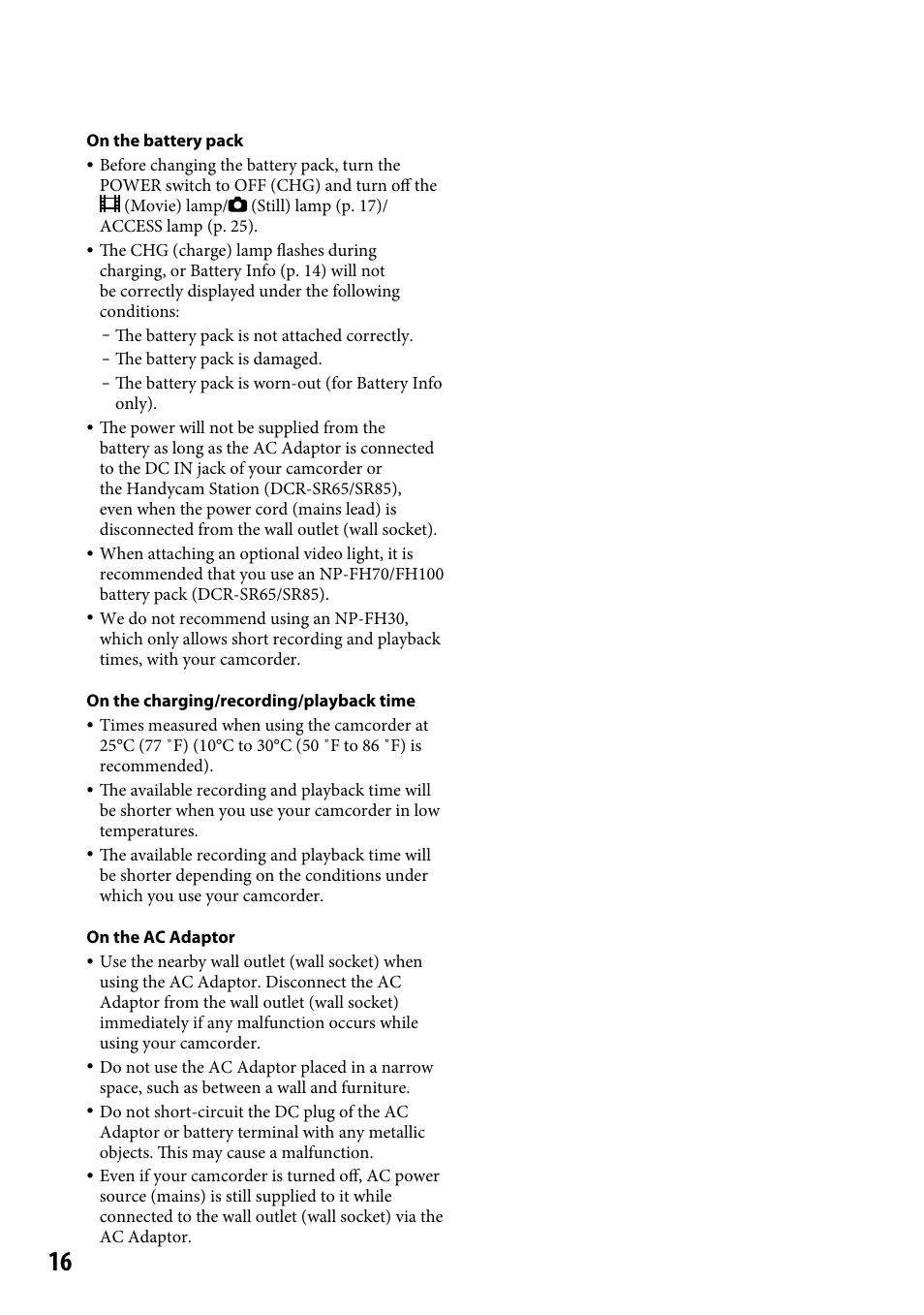 Sony DCR-SR46BDL User Manual | Page 16 / 108