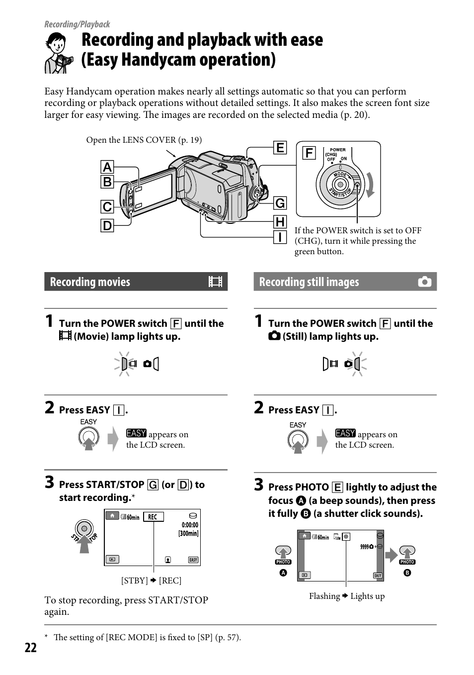 Recording/playback | Sony DCR-SR46BDL User Manual | Page 22 / 108