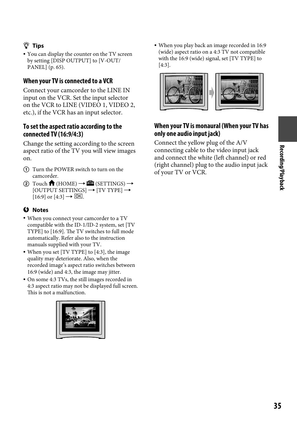 When your tv is connected to a vcr | Sony DCR-SR46BDL User Manual | Page 35 / 108
