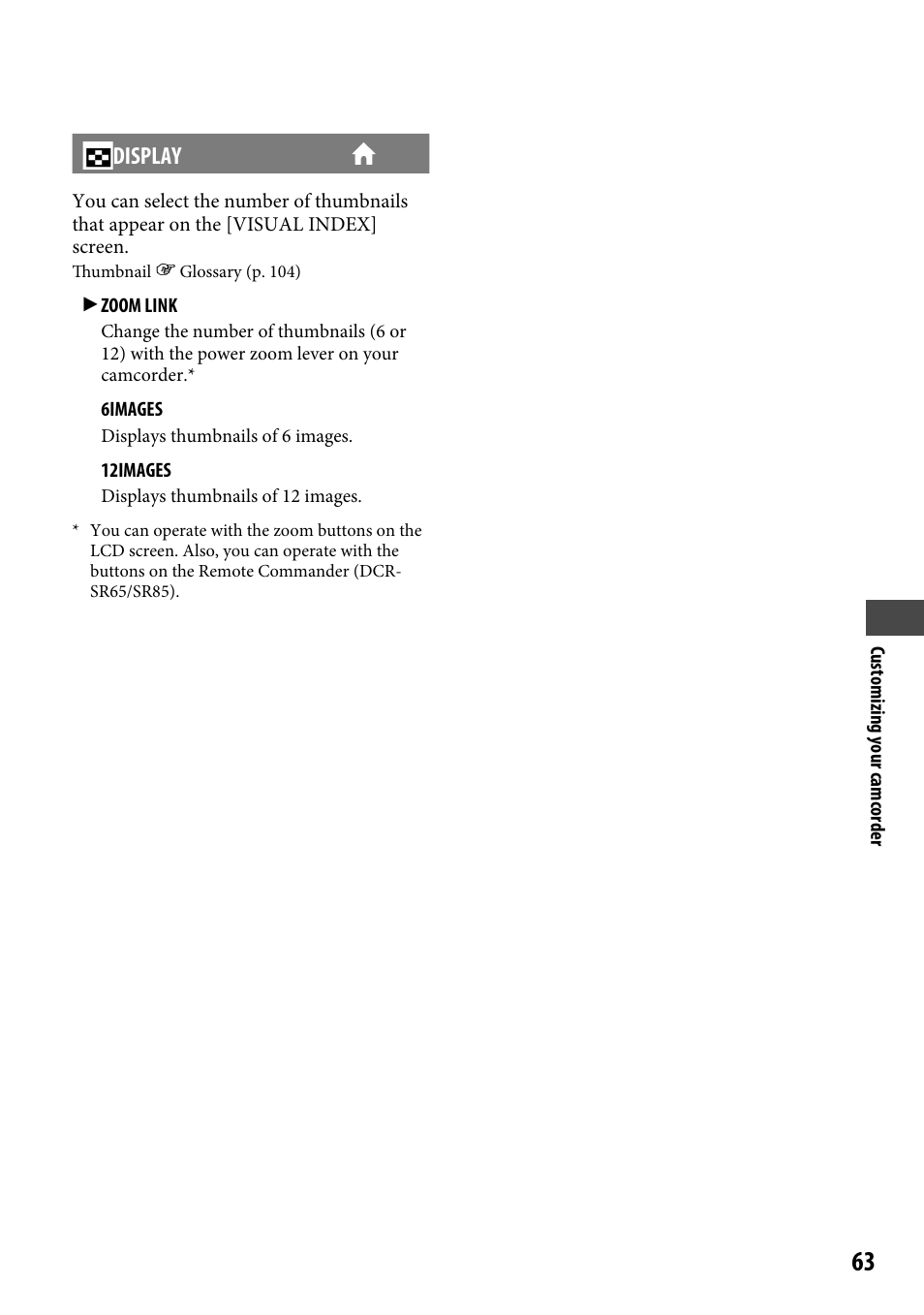 Display | Sony DCR-SR46BDL User Manual | Page 63 / 108