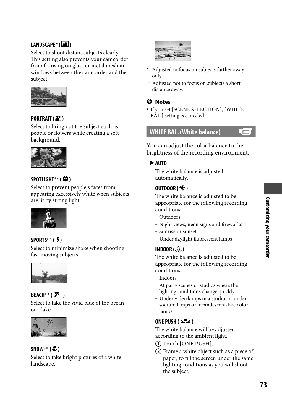 White bal. (white balance) | Sony DCR-SR46BDL User Manual | Page 73 / 108