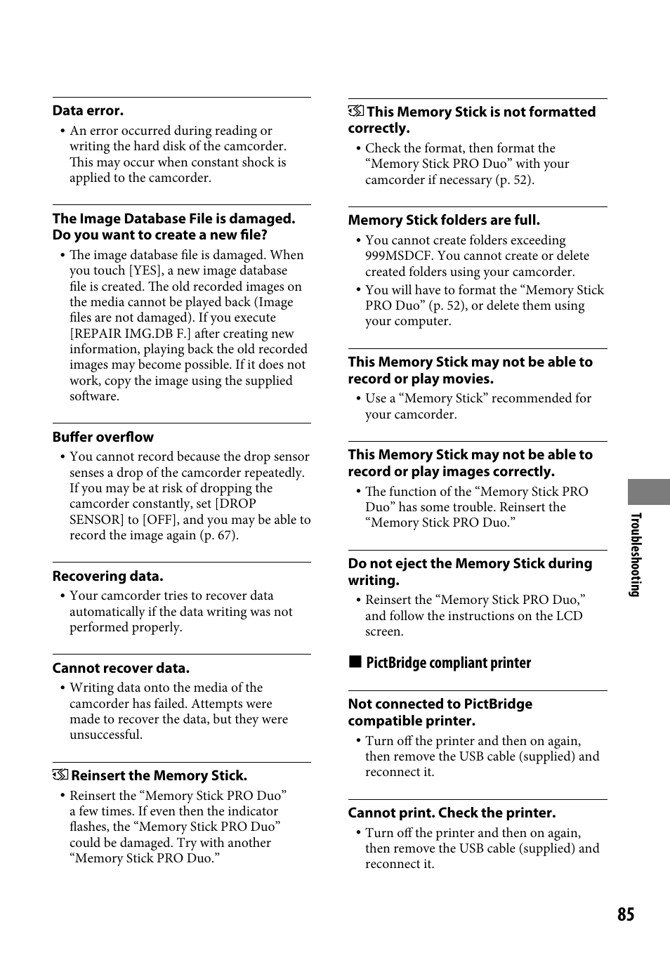 Pictbridge compliant printer | Sony DCR-SR46BDL User Manual | Page 85 / 108