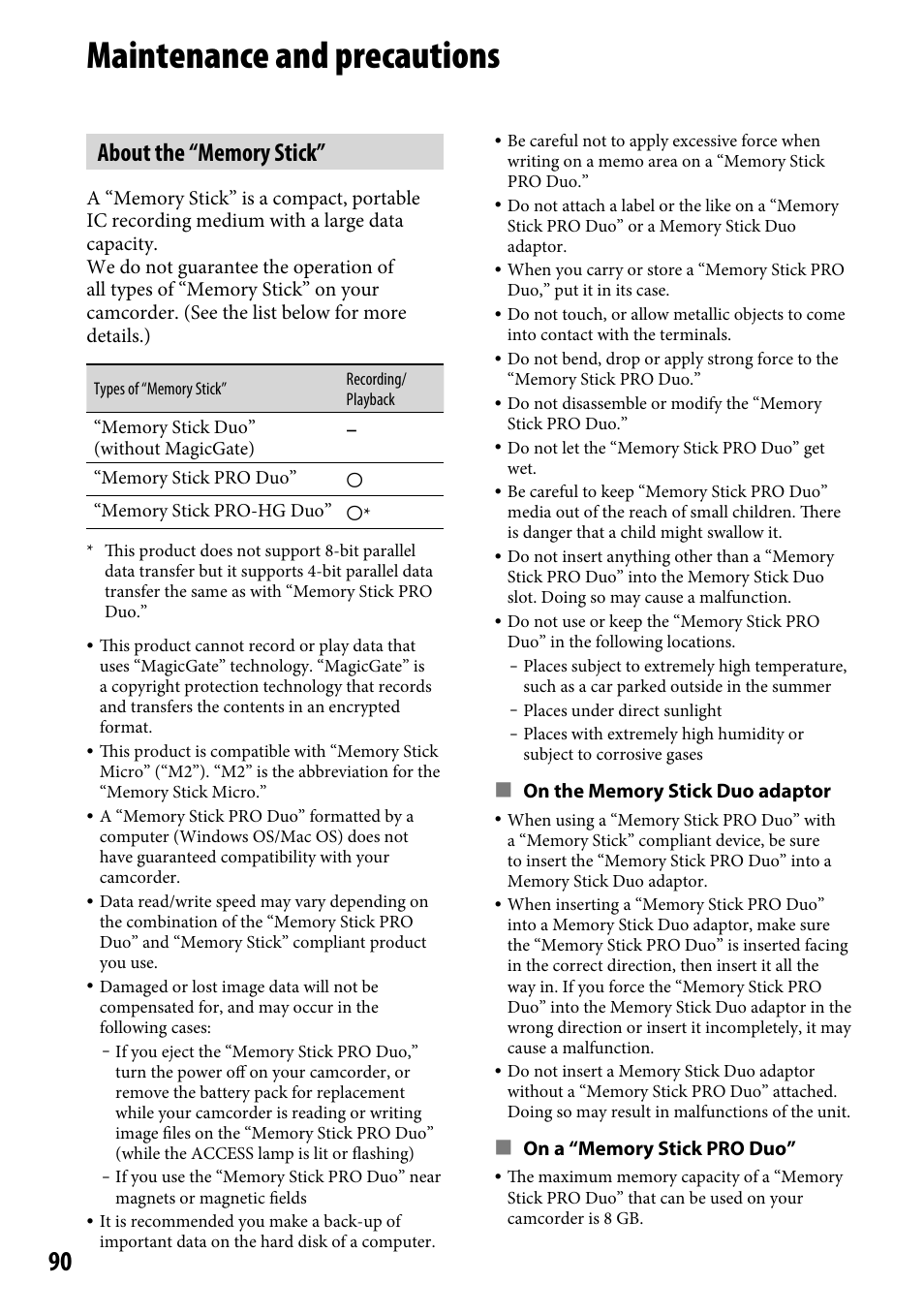 Maintenance and precautions | Sony DCR-SR46BDL User Manual | Page 90 / 108