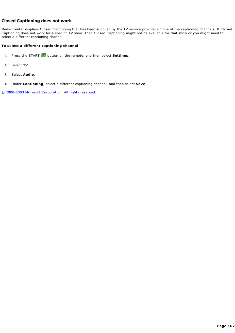 Closed captioning does not work, C losed c aptioning does not work | Sony PCV-RZ45G User Manual | Page 167 / 459