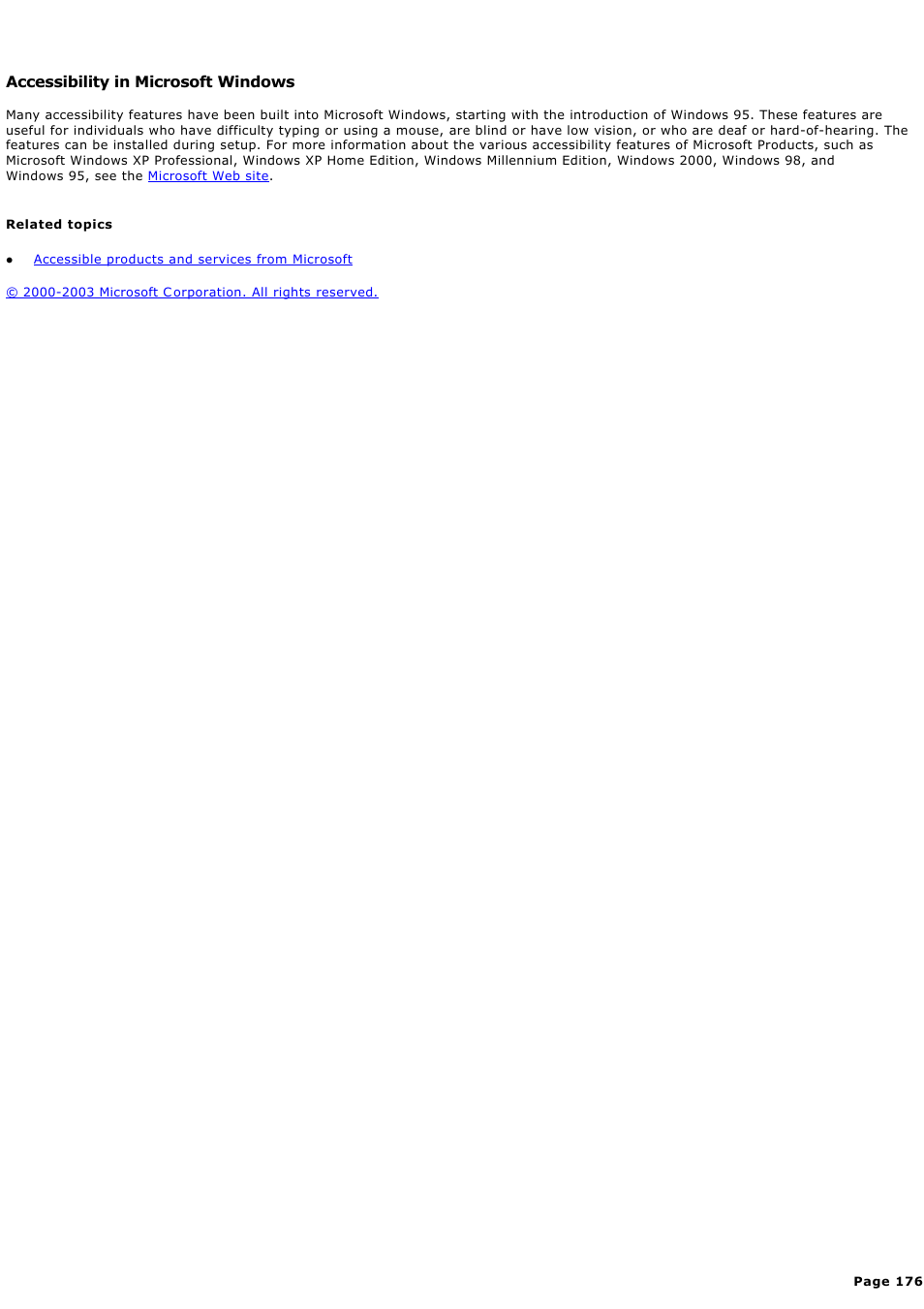 Accessibility in microsoft windows | Sony PCV-RZ45G User Manual | Page 176 / 459