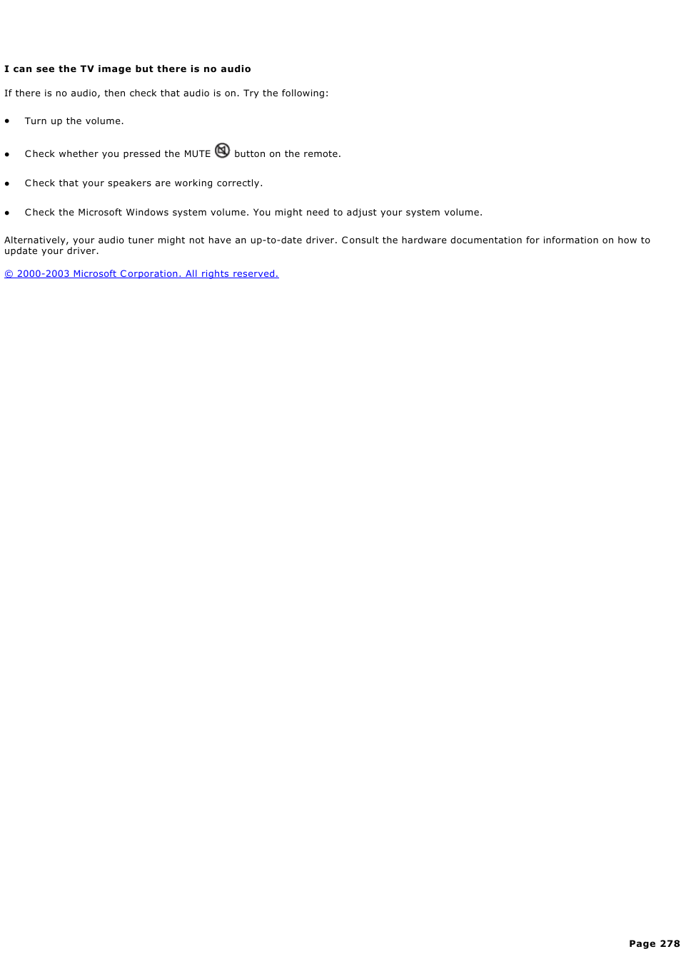 I can see the tv image but there is no audio | Sony PCV-RZ45G User Manual | Page 278 / 459