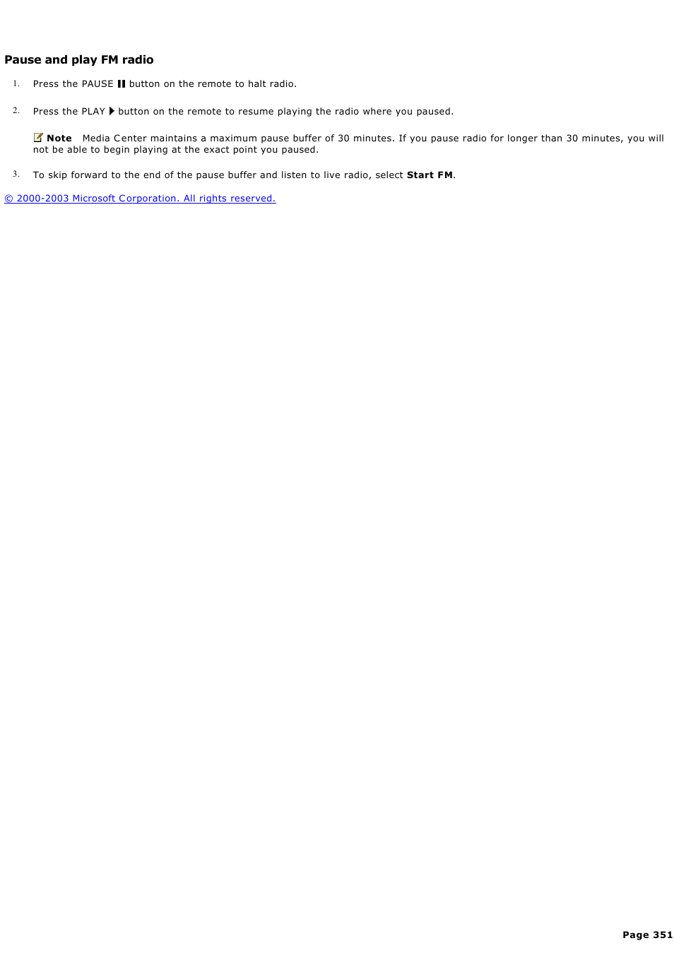 Pause and play fm radio | Sony PCV-RZ45G User Manual | Page 351 / 459