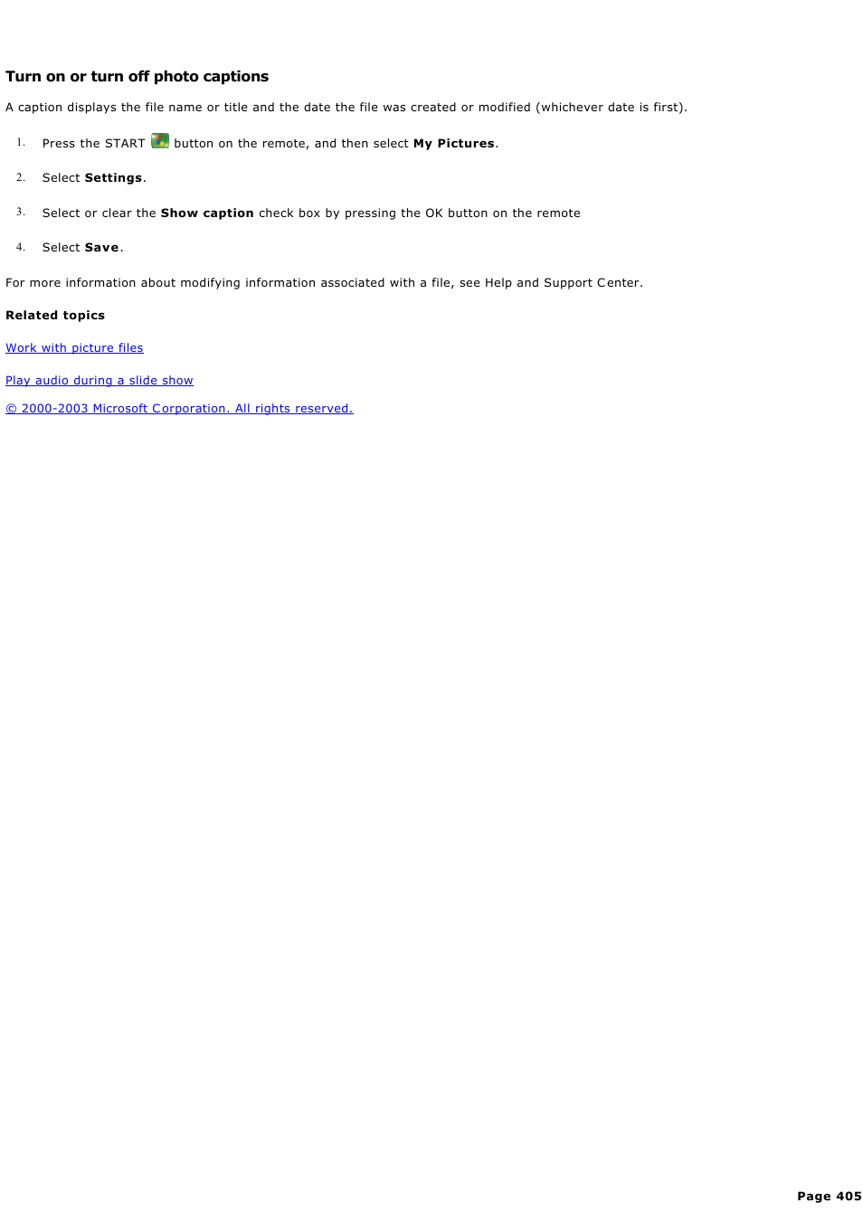 Turn on or turn off photo captions | Sony PCV-RZ45G User Manual | Page 405 / 459