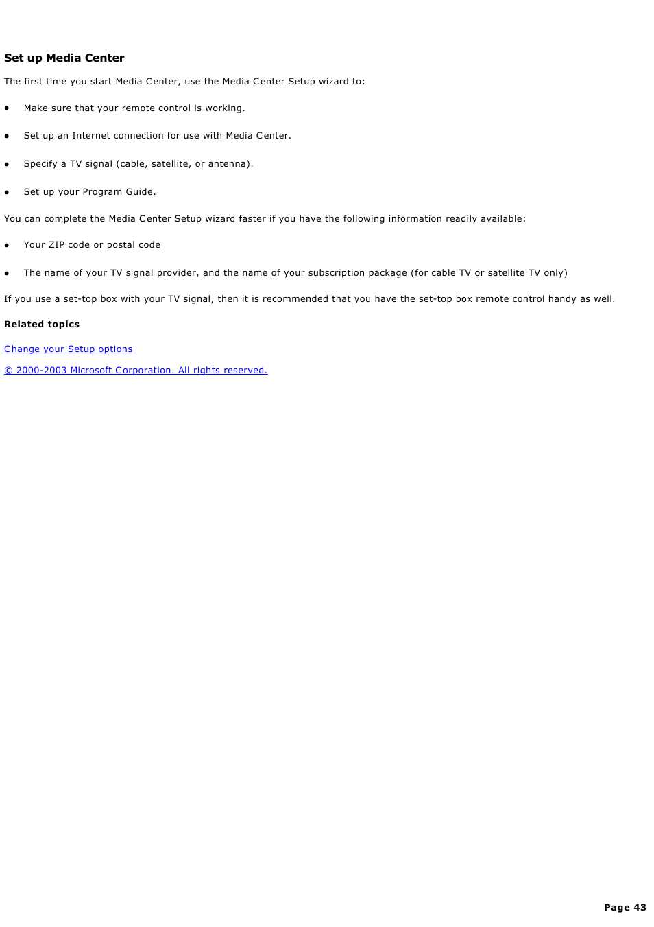 Set up media center | Sony PCV-RZ45G User Manual | Page 43 / 459