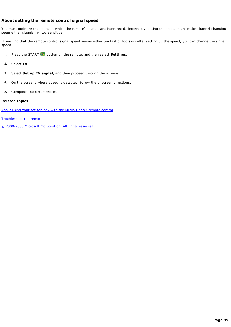 About setting the remote control signal speed | Sony PCV-RZ45G User Manual | Page 99 / 459