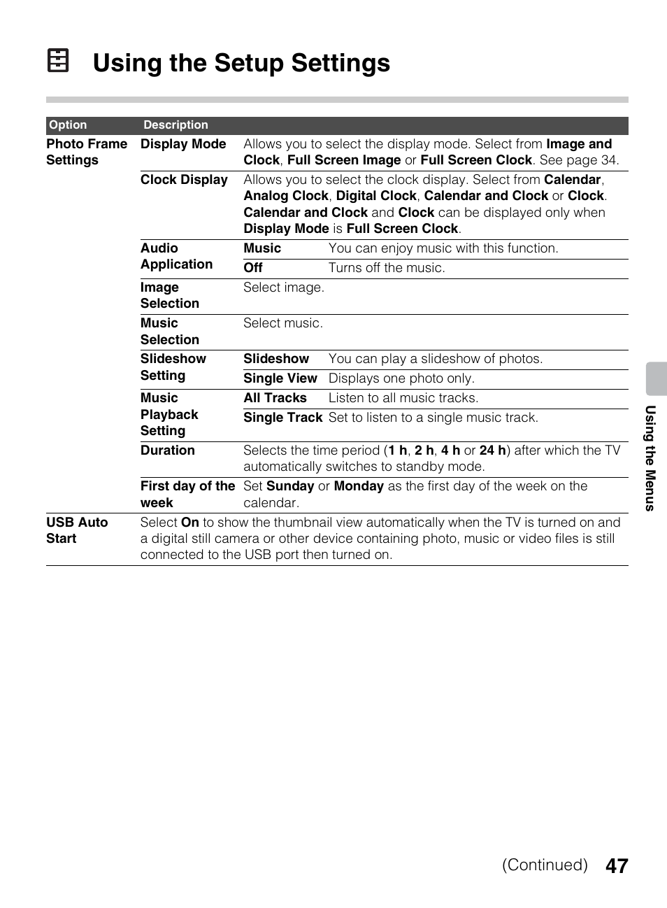 Using the setup settings | Sony KDL-40R450A User Manual | Page 47 / 68