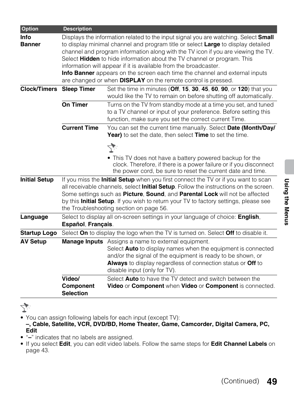 Continued) | Sony KDL-40R450A User Manual | Page 49 / 68