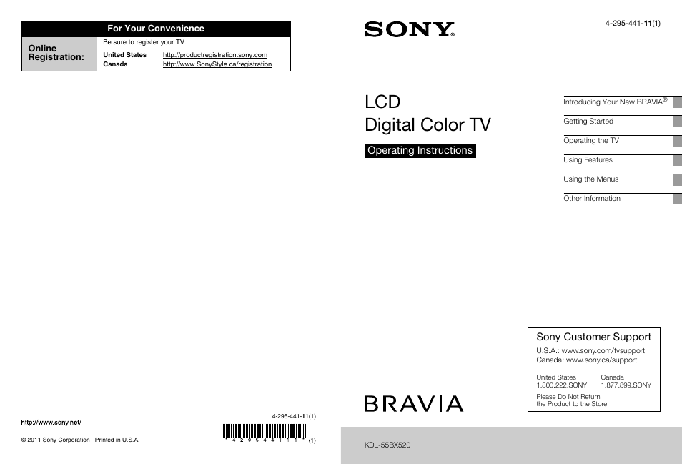 Sony KDL-55BX520 User Manual | 60 pages
