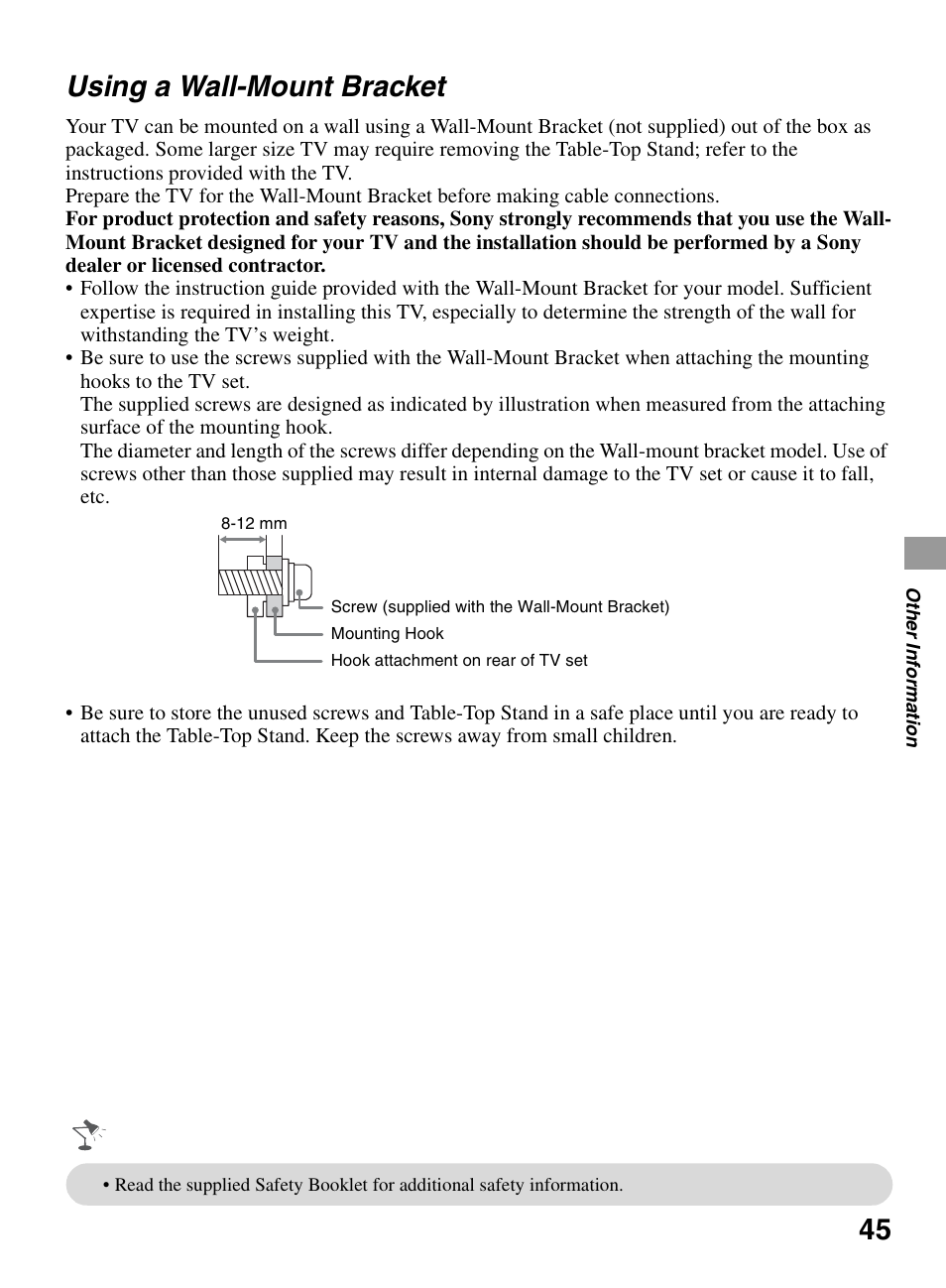 Using a wall-mount bracket | Sony KDL-55BX520 User Manual | Page 45 / 60