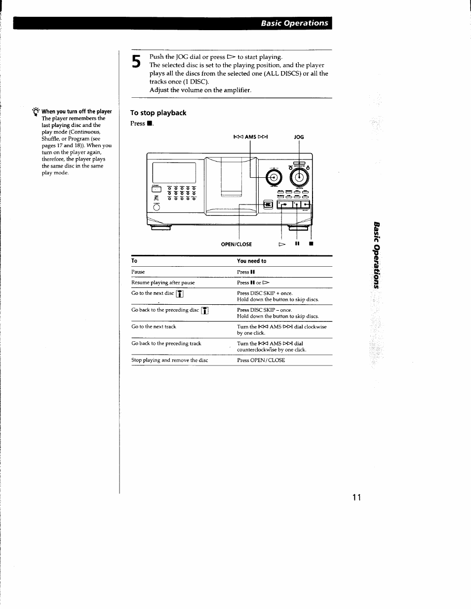 Q' when you turn off the player | Sony CDP-CX300 User Manual | Page 11 / 34