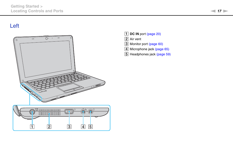 Left | Sony VPCW121AX User Manual | Page 17 / 128