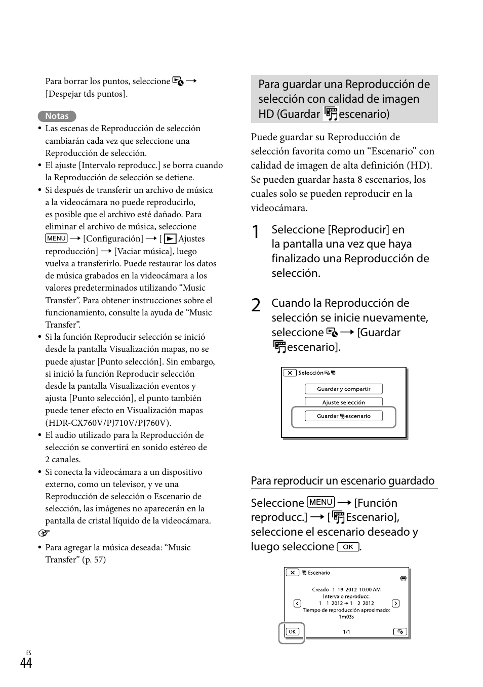 Guardar, Escenario) | Sony HDR-PJ710V User Manual | Page 138 / 191