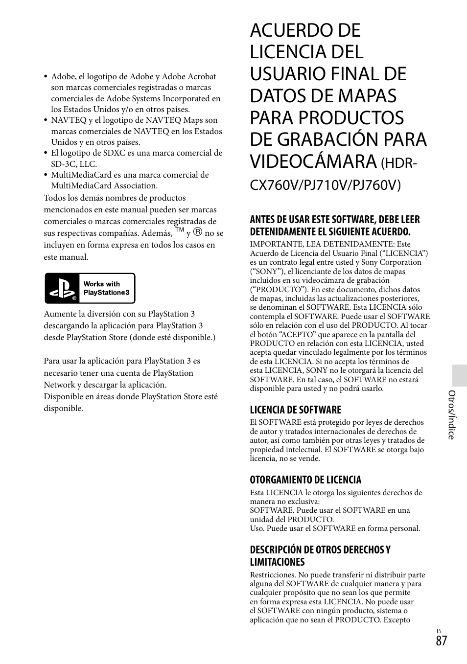 Productos de grabación para videocámara, Hdr-cx760v/pj710v, Pj760v) | Sony HDR-PJ710V User Manual | Page 181 / 191