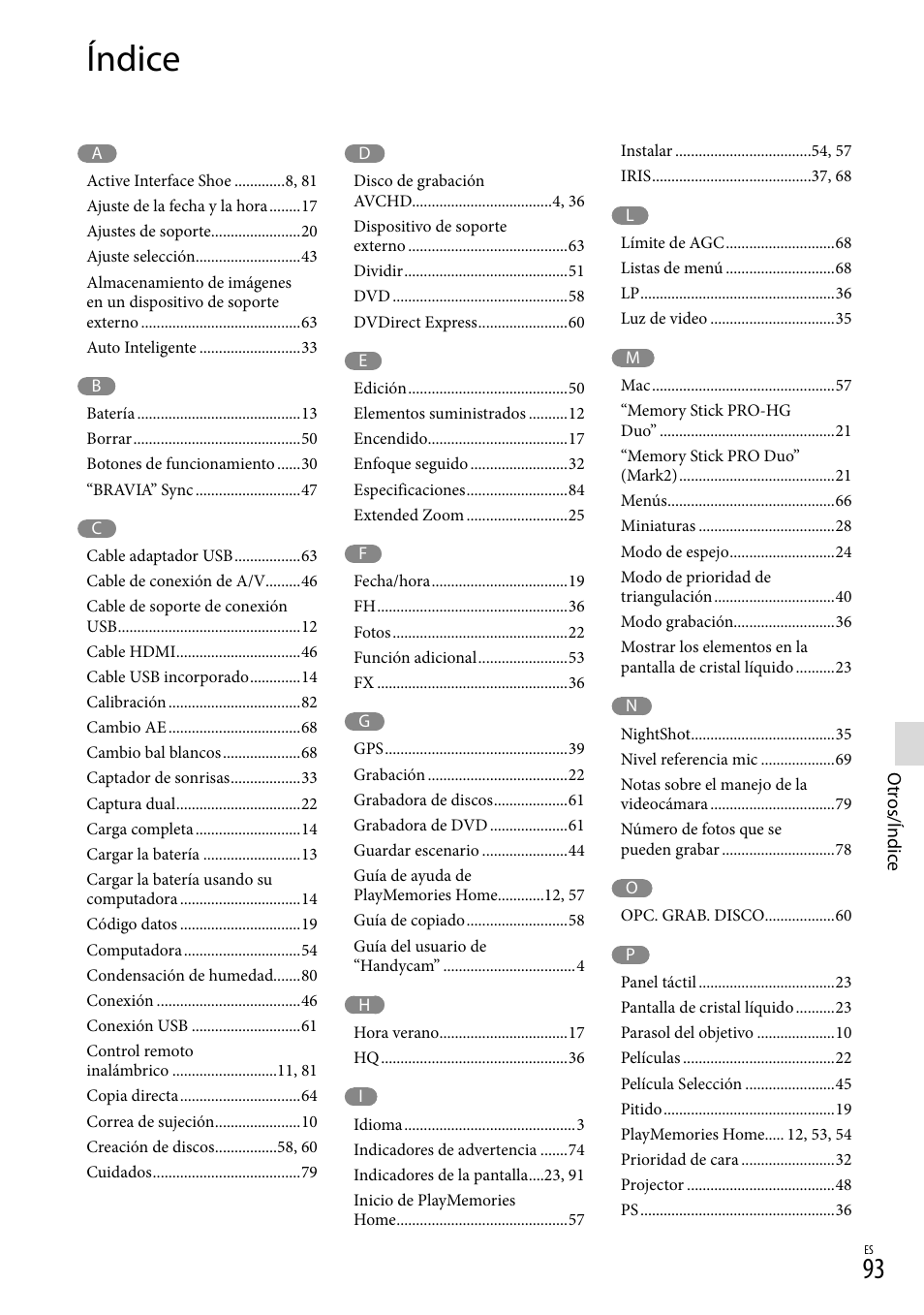 Índice | Sony HDR-PJ710V User Manual | Page 187 / 191
