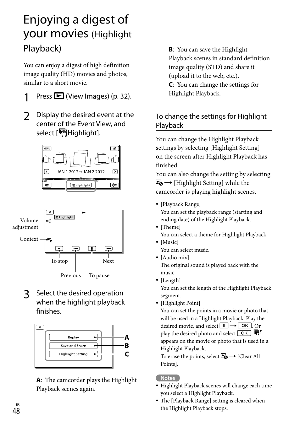 Enjoying a digest of your movies, Highlight playback) | Sony HDR-PJ710V User Manual | Page 48 / 191