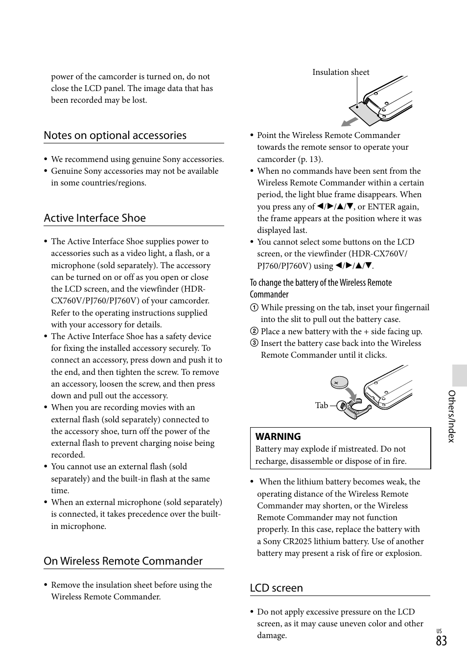 Active interface shoe, On wireless remote commander, Lcd screen | Sony HDR-PJ710V User Manual | Page 83 / 191