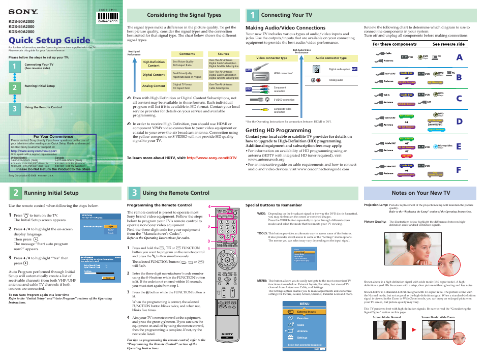 Sony KDS-55AL120 User Manual | 2 pages