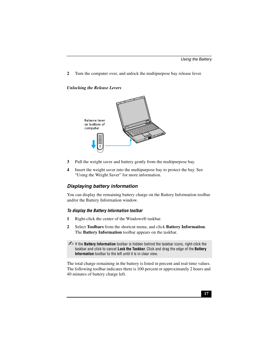 Displaying battery information | Sony PCG-GRS100 User Manual | Page 17 / 208