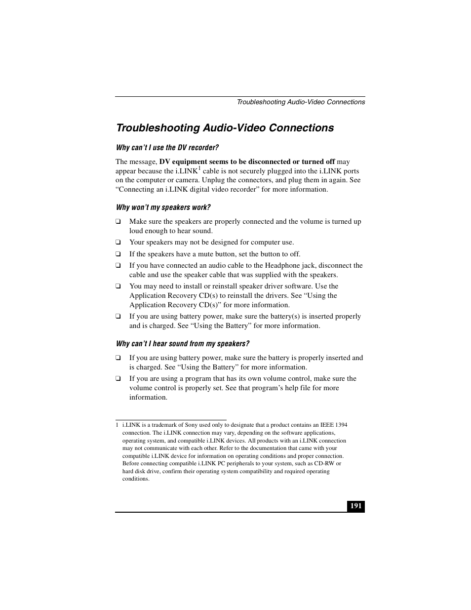 Troubleshooting audio-video connections | Sony PCG-GRS100 User Manual | Page 191 / 208