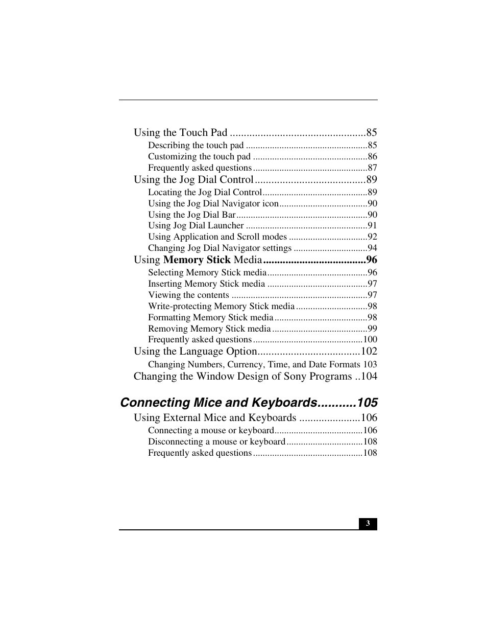 Connecting mice and keyboards | Sony PCG-GRS100 User Manual | Page 3 / 208