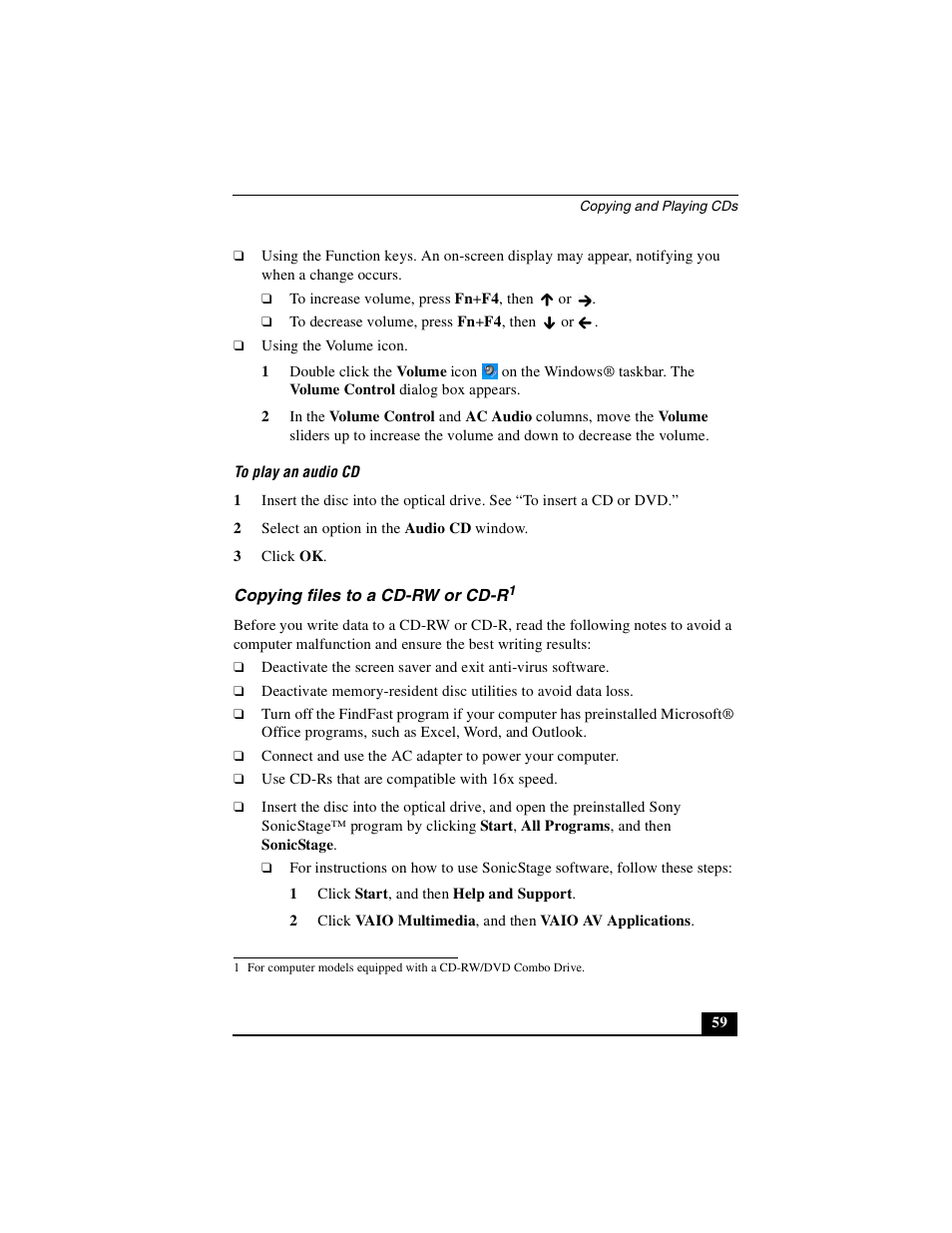 Copying files to a cd-rw or cd-r | Sony PCG-GRS100 User Manual | Page 59 / 208