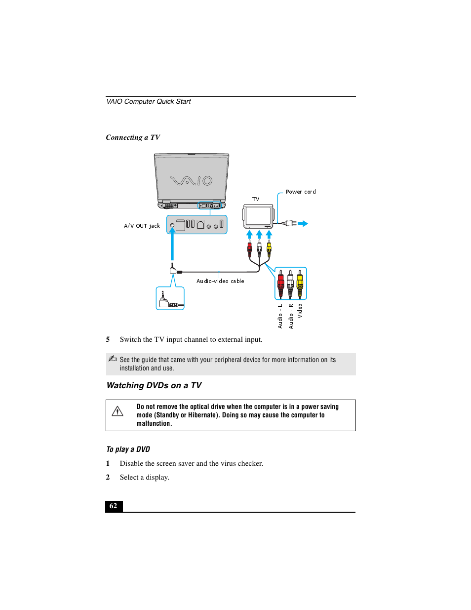 Watching dvds on a tv | Sony PCG-GRS100 User Manual | Page 62 / 208