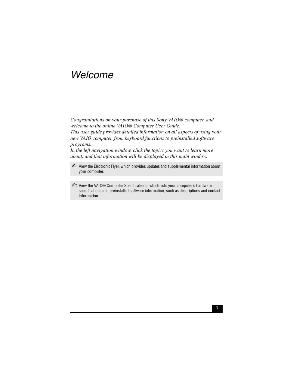Welcome | Sony PCG-GRS100 User Manual | Page 7 / 208